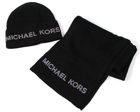 michael kors black and white polyester scarf|Michael Kors hat and gloves.